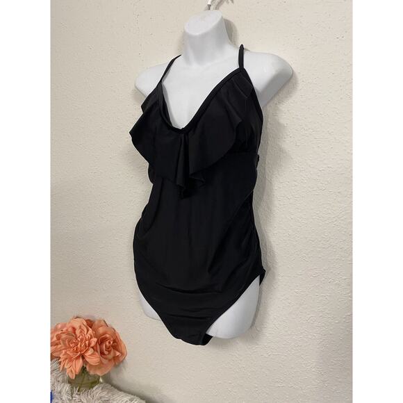 Isabel Maternity Size Large Black Flutter Top One Piece Bathing Suit Swimsuit - Picture 1 of 7